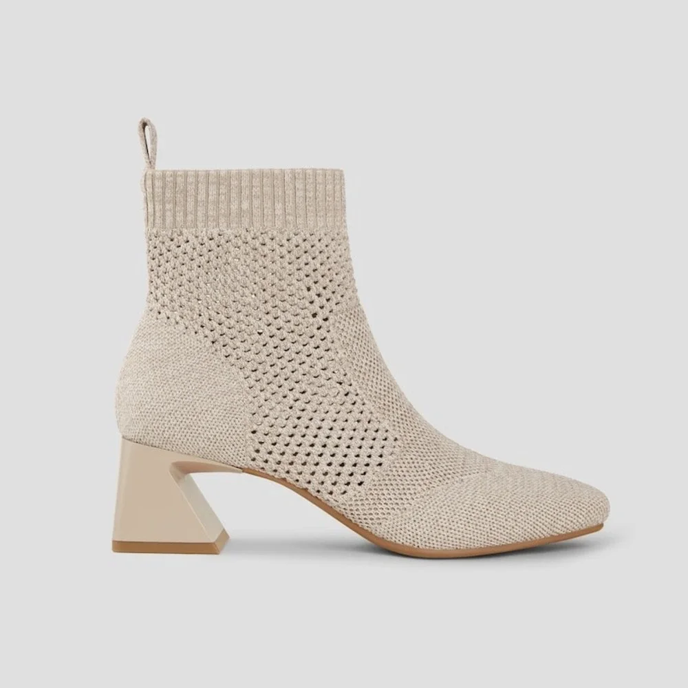 VIVAIA Knit‎ Sock Boots, Square Heel Ankle Booties Neutral Beige, EU/41.5 US/10